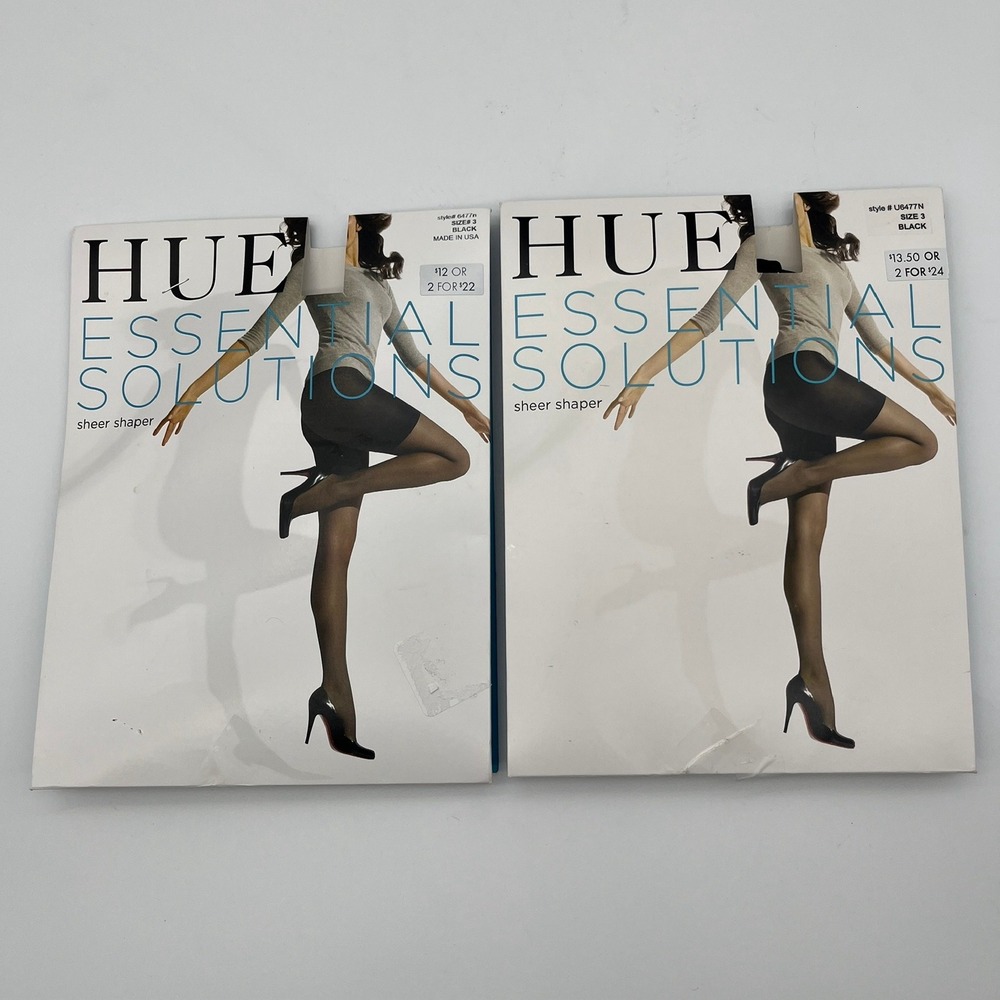 HUE Pantyhose Womens Size 3 Black Essential Solutions Sheer Shaper Tights 2 Pack
